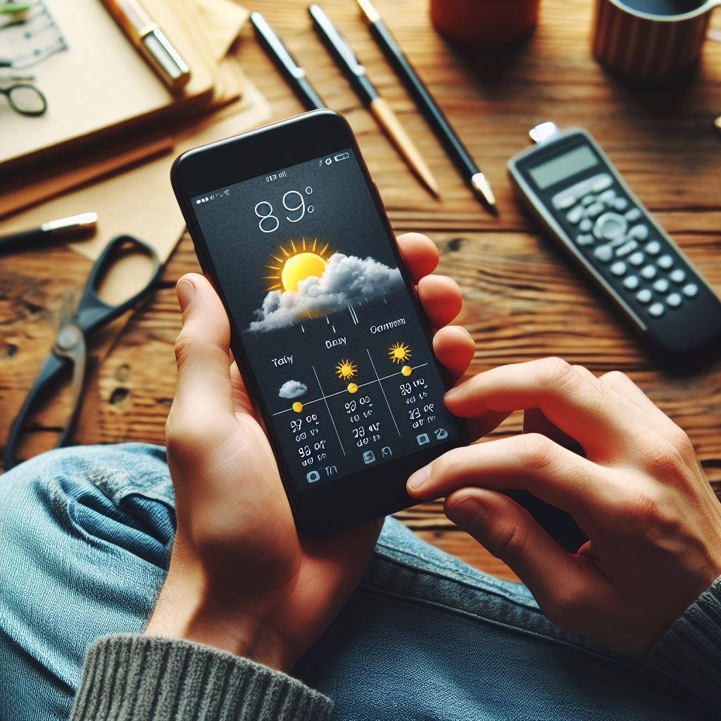 Image of a person checking a weather app on a phone